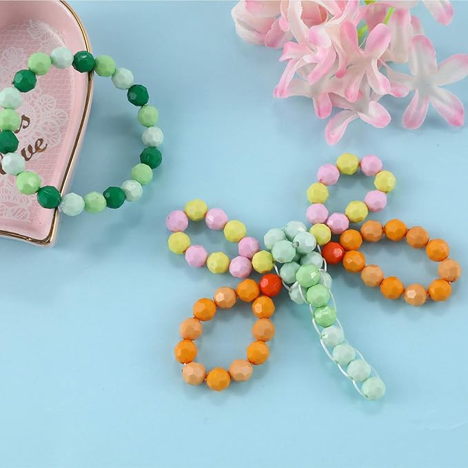 2600+pcs Faceted Beads Kit 18 Color Rainbow Opaque Plastic Beads Multicolor Loose Spacer Pony Beads Bulk Elastic String for Bracelets Necklaces Key Chains DIY Craft Jewelry Making