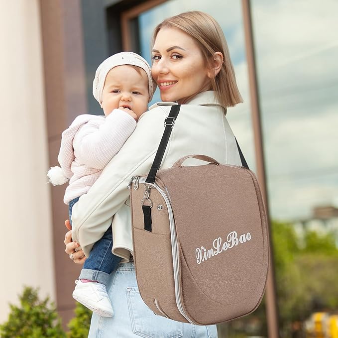 Baby Travel Bassinet Portable Bassinets, Foldable Carry Bag Bassinet Travel Crib, Lightweight Baby Lounger Pod Infant Bed with 2-1 Mosquito & Canopy (Khaki)