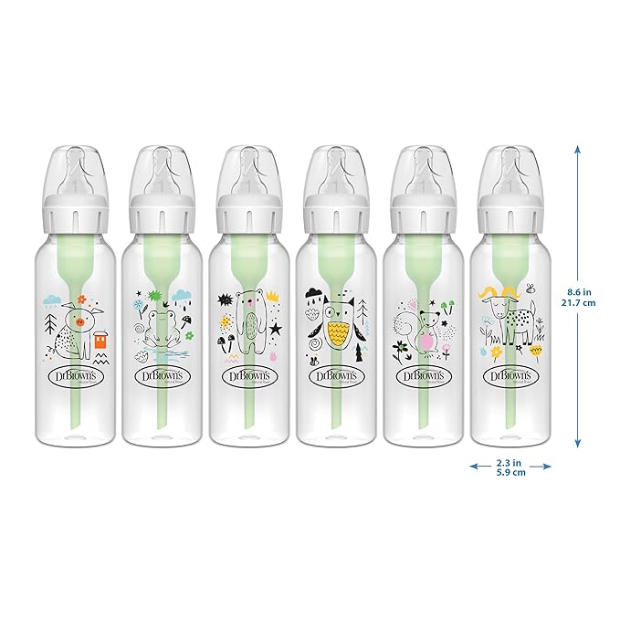 Dr. Brown's Natural Flow Anti-Colic Options+ Narrow Baby Bottle, Bear & Owl, 8 oz/250 mL, with Level 1 Slow Flow Nipple, BPA Free, 0m+, 2-Pack