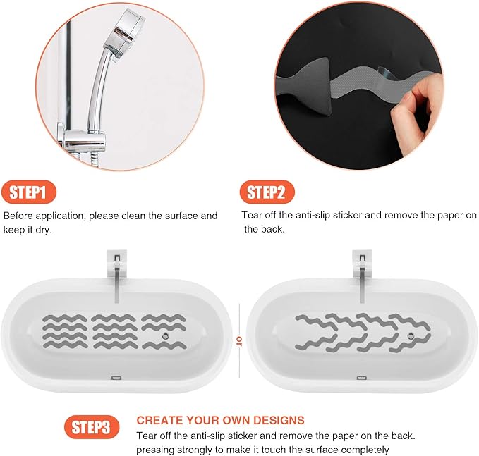 USA Patented Anti Slip Shower Stickers 24 PCS Safety Bathtub Strips Adhesive Decals with Premium Scraper for Bath Tub Shower Stairs Ladders Boats (Gray)