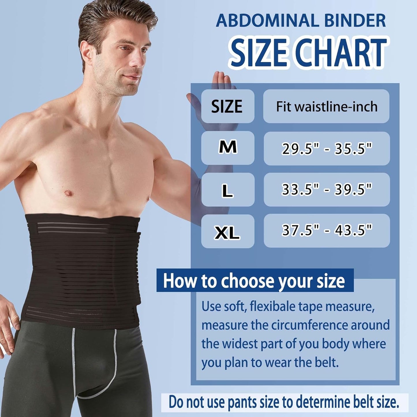 Abdominal Binder for Post Surgery & Postpartum Recovery, Abdomen Hernia Support Belt for Women & Men (Black, Medium)