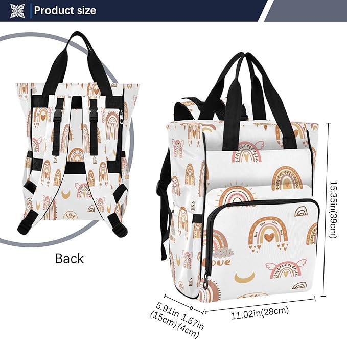 Boho Rainbow Diaper Bag Backpack, Mommy Bag, Multifunctional Diaper Backpack, Travel Backpack, Large Capacity