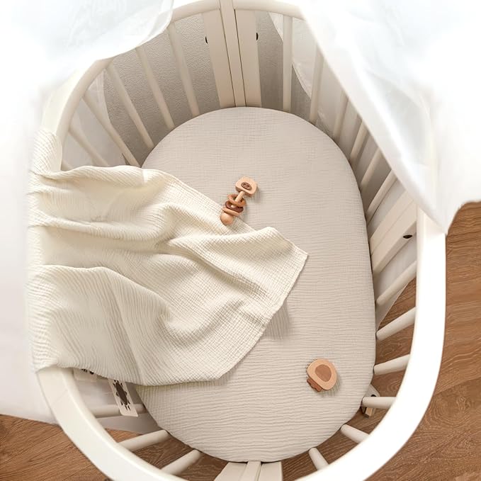 lulumoon Baby Muslin Bassinet Sheets: Cotton Bassinet Sheets Neutral for Boys and Girls - Fitted for Oval Rectangle or Hourglass
