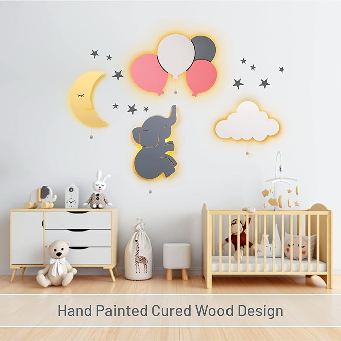 Lumipets Lighted Balloons, Nursery Night Light, Wall Mounted Lighted, Battery Operated Cloud Light Sign–Lightweight Kids Night Light for Babies, Toddlers, Kids - 17.7 x 11.2 x 1.5-in