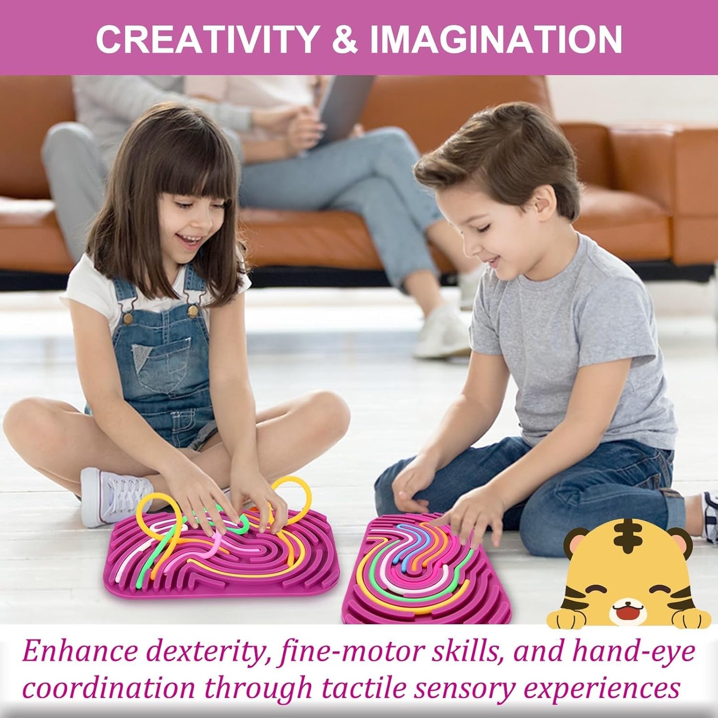 Sensory Activity Board - Double-Sided Silicone Fidget Toy Busy Board for Fine Motor Skill Silicone Calm Down Toy for Stress, Anxiety, ADHD & Autism, Kids 3+ & Adults Activities for Travel(Rectangle)