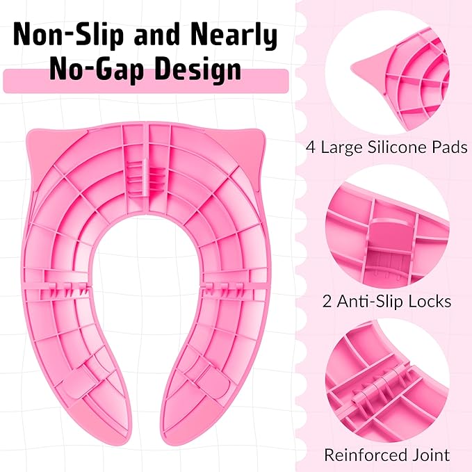 Portable Potty Seat for Toddler Travel - Foldable Non-Slip Potty Training Toilet Seat Cover for Girls, Baby Kids with Drawstring Bag (Pink Owl)