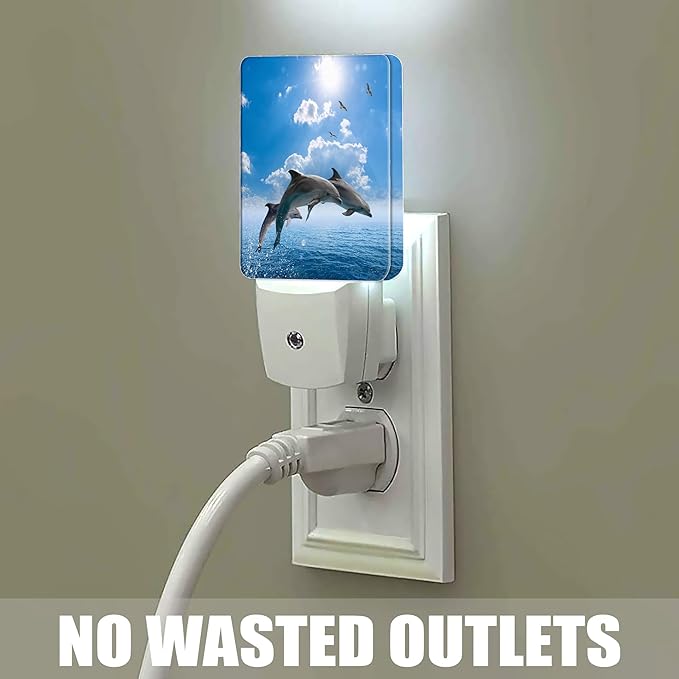 Dolphins Seagulls Night Light, Marine Wildlife Night Lights Plug into Wall Decor for Bedroom, Bathroom, Dusk to Dawn Sensor Nightlights for Girls Women Room Gifts