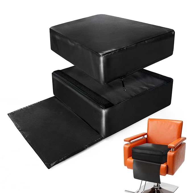 Adjustable Salon Booster Seat PU Leather Booster Seat for Salon Chair High Resilience Foam Barber Booster Seats for Hair Stylist, Beauty Salon Spa Equipment, 14.5"X11"X6.2"