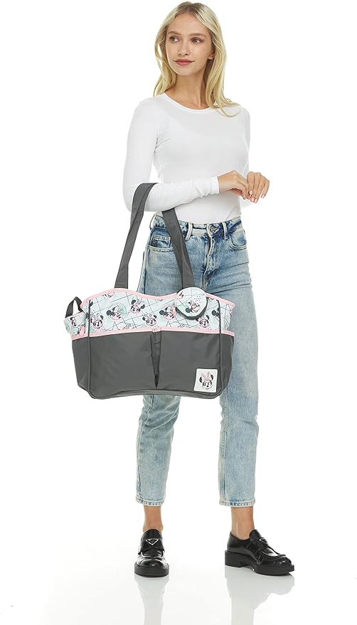 Disney Cudlie Diaper Tote Bag for Moms | Large Spacious Travel Diaper Tote for Baby Boy and Girl | 17-Inches Wide Multi-Functional Baby Bag with Cute Patterns