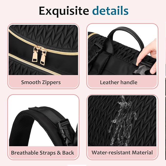 Large Capacity Diaper Bag Backpack with Stroller Buckle, Water-Resistant Travel Baby Bag with Insulated Pockets (modern, Black-lightgold)