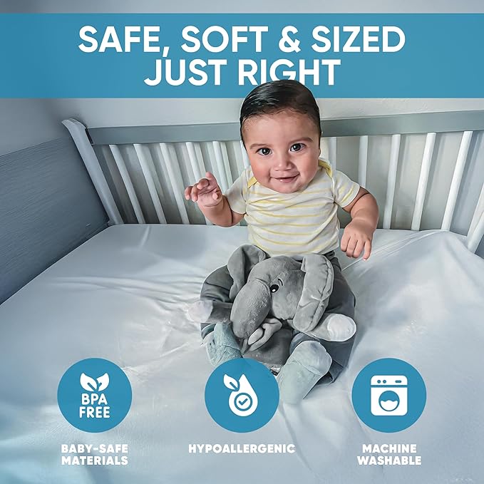 Love By Emi Baby Music Lovey Grey Elephant, Baby Sleep Soother for Crib & Cuddle Bedtime, White Noise with a Heartbeat & Lullaby, Plush Sound Toy, Stuffed Animal for Newborns, Infants & Toddlers