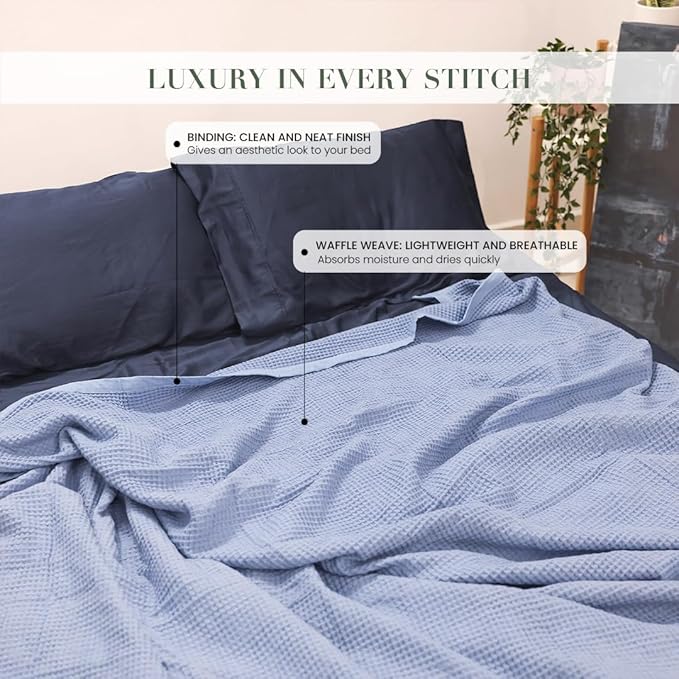Salt Earth GOTS Certified 100% Organic Cotton Throw Blanket, 90" X 90" Waffle Blankets & Throws for Bed, Throw Blanket for Couch, Modern and Cozy Blanket, All Season, Comfy Soft Blanket(Powder Blue)