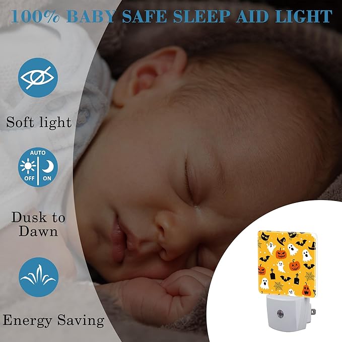 Halloween Pumpkin Bat Black Cat and Ghost Night Light for Kids, LED Night Light Plug into Wall with Dusk to Dawn Sensor for Girls Boys Room Decor, Hallway, Kitchen, Bathroom, Nursery, Stairs