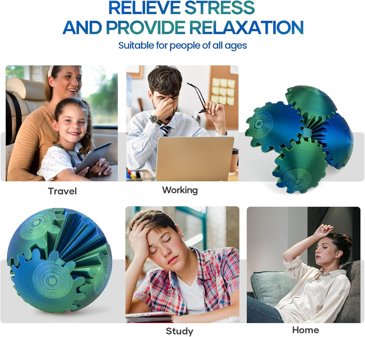 Gear Ball - 3D Printed Gear Ball Spin Ball Gear Sphere, The Steampunk Whirling Wonder Fidget Toy, Multi-Functional Gear Ball Cube Fidget Toy, Perfect for Stress and Anxiety Relaxin Desk Toy