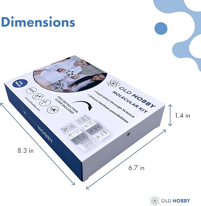 Old Nobby Chemistry Model Kit - 115 Piece Molecular Model Set includes Atoms, Bonds, Instructional Guide - STEM Science Tool for Students, Organic Chemistry, Molecular Learning - Colorful Models