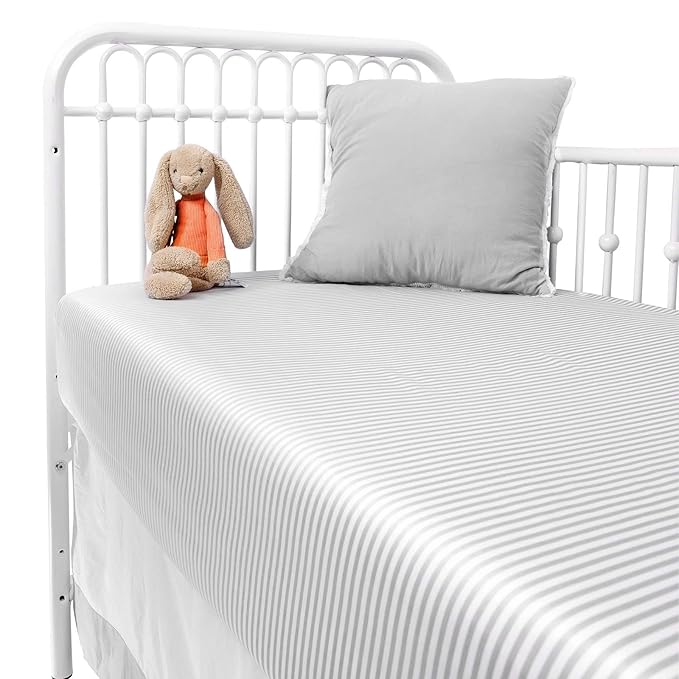 Crib Fitted Sheet by Pure Bamboo, Genuine 100% Organic Viscose Derived from Bamboo, Luxuriously Soft, Ultimate Cooling, Fits Standard Size Crib Mattress (Stripes)