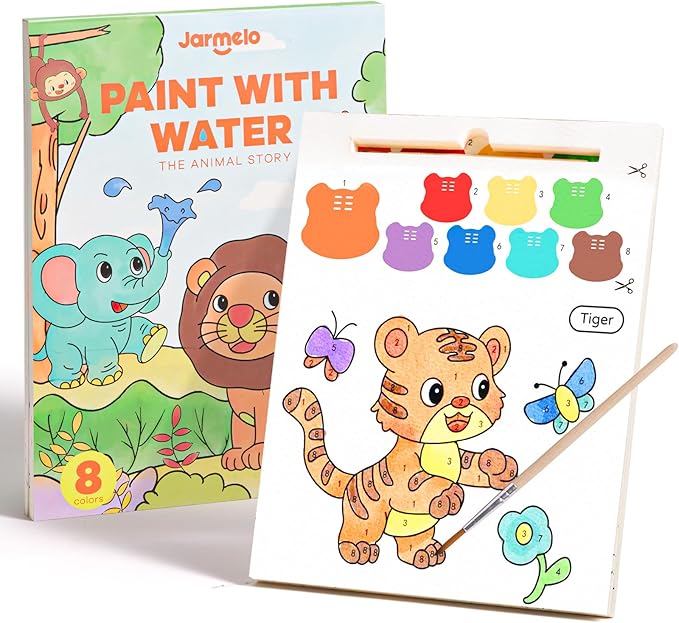 Jar Melo Paint with Water Books for Toddlers, Mess Free Watercolor Painting Activity for Kids Ages 1-3, 2-4, 4-6, Art Craft Coloring Gift with Brush, Airplane Travel Activities for Toddlers, Animals
