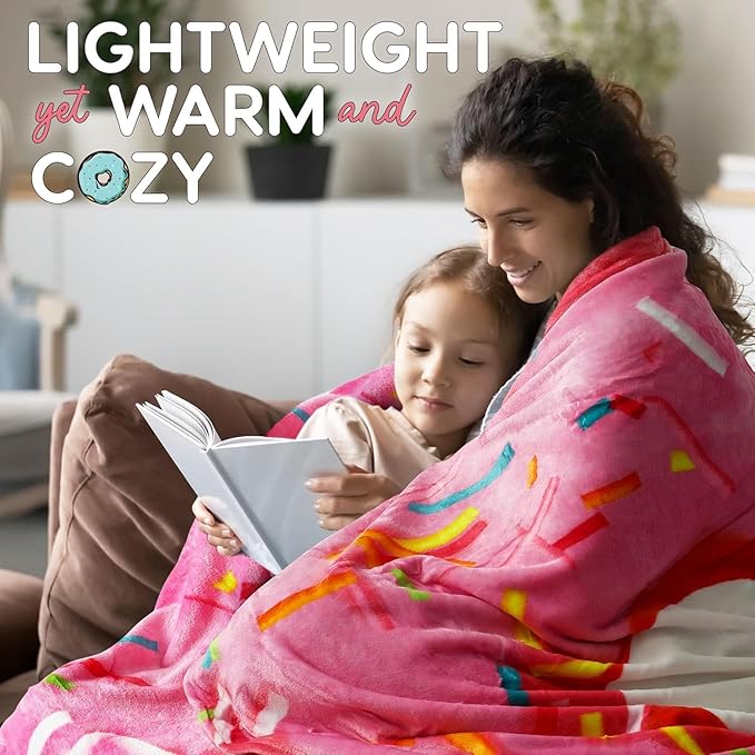 Zulay Kitchen Donut Blanket – 80 Inch Round Pink Glazed Throw – Soft 285 GSM Flannel Blanket for Adults & Kids – Funny, Cozy, Novelty Gift for Home, Travel & More