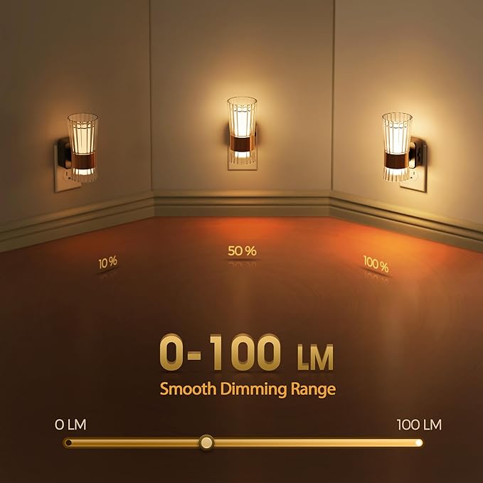 Night Light, Night Lights Plug into Wall, Soft White LED Nightlight for Kids, Adjustable Brightness 0-100LM, Dusk to Dawn Sensor, Soft Light for Bedroom, Hallway, Nursery, 2 Pack