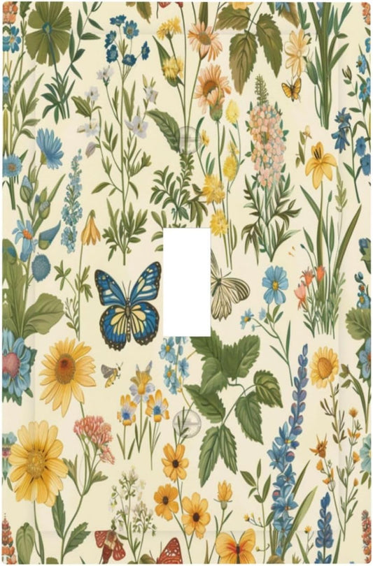 Decorative Switch Covers Plate Rustic Plant Garden Leaf Flower Butterfly 1 Gang Wall Plate Unique Single Toggle Wall Cover Plate Jumbo Electrical Light Switch Plate Faceplate for Home Decor