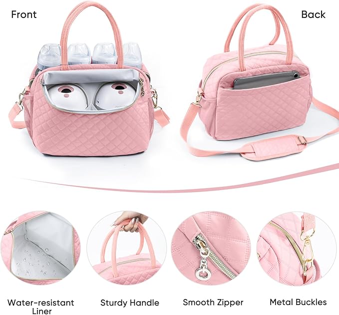 SFYBYHEART Breastmilk Cooler Travel Bag with 2pcs Wipes Dispensers and Ice Pack -Baby Bottle Cooler Bag for 6 Baby Bottles Up to 9 Ounce - Breast Pump Bag, Bottle bag for Daycare