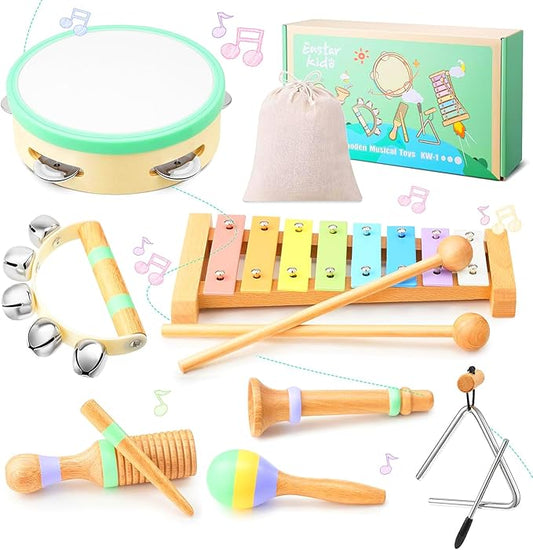 Montessori Musical Instruments for Toddlers, Wooden Musical Toys for Kids 3+, Eastar Kido Percussion Instruments Set for Boys Girls, Preschool Educational Toys with Storage Bag Christmas Birthday KW-1