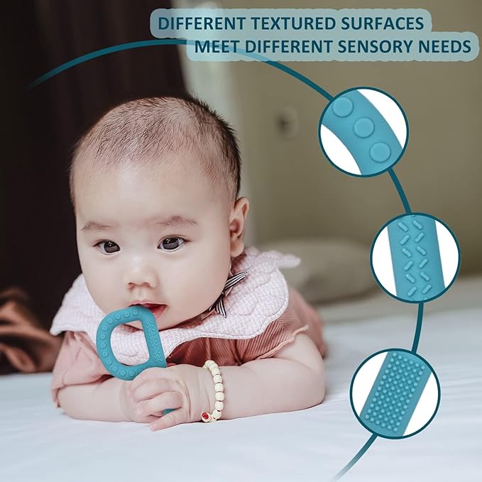 Sensory Toys for Kids Babies Toddlers 4 Pack, P Shape Baby Teething Toys for 3-6 6-12 Months Oral Motor Stimulation, Sensory Chew Toys for Autistic Children, Silicone Chewy Necklaces for Kids Adults