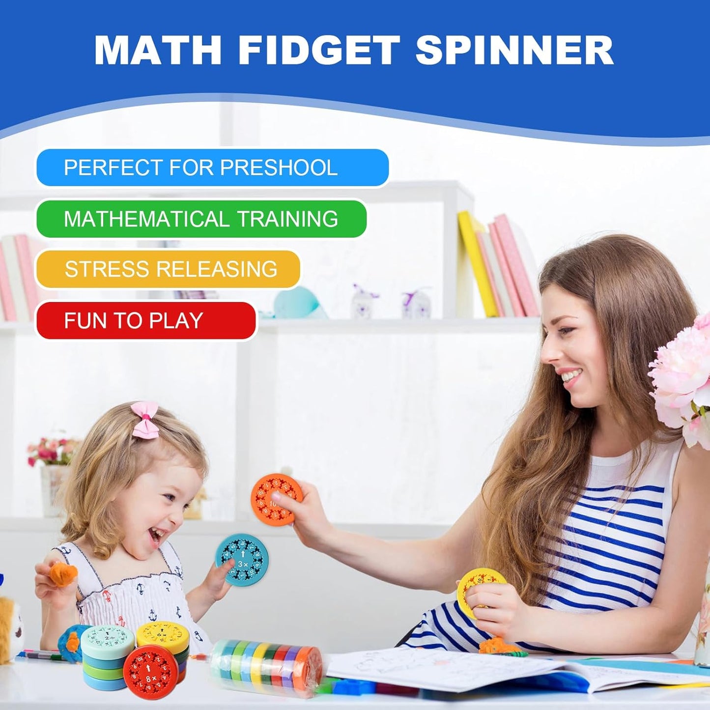 Updated Math Fact Fidget Spinners, Math Facts Fidget Spinners, This is for All The Stimmers - Fidgeters Who are Learning Math, Division and Multiplication on One Fidget (Multiply Or Divide 9pcs)