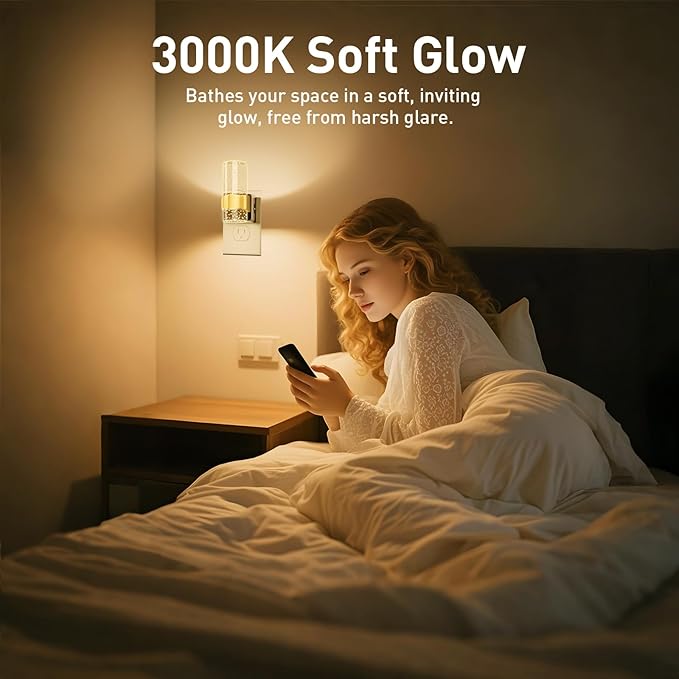 Night Lights Plug into Wall: Led Dimmable Night Lights with Auto Dusk to Dawn Sensor - 2 Pack 3000K Arylic Nightlight with Adjustable Brightness for Bedroom Bathroom Hallway Indoor Home Decor