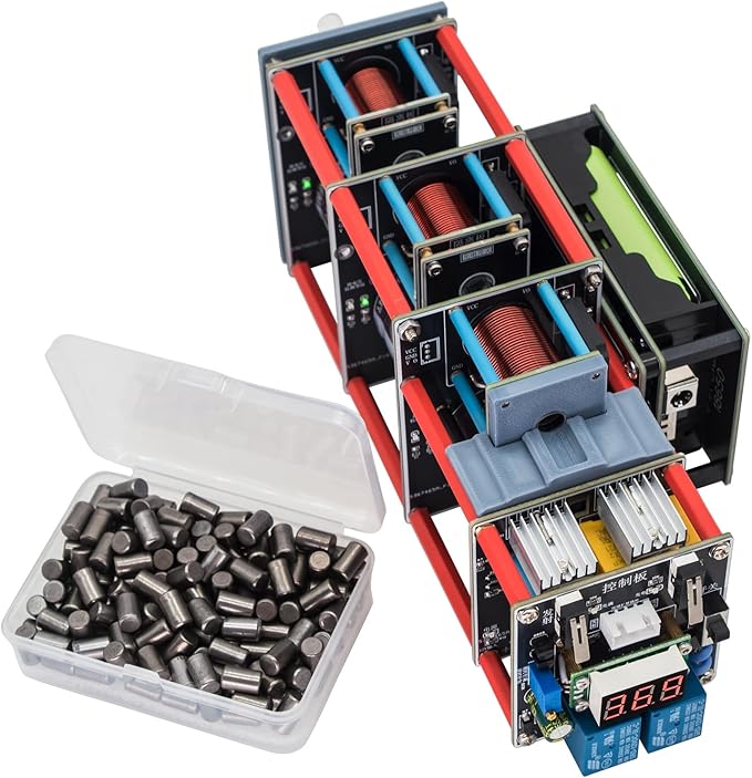 Electromagnetic Accelerator Gun Cannon High Voltage, DIY Integration Multi-Level Coil Kit, for Science Physics Teaching Experiment Tool College High School Education Model, High-Tech Finished Toys