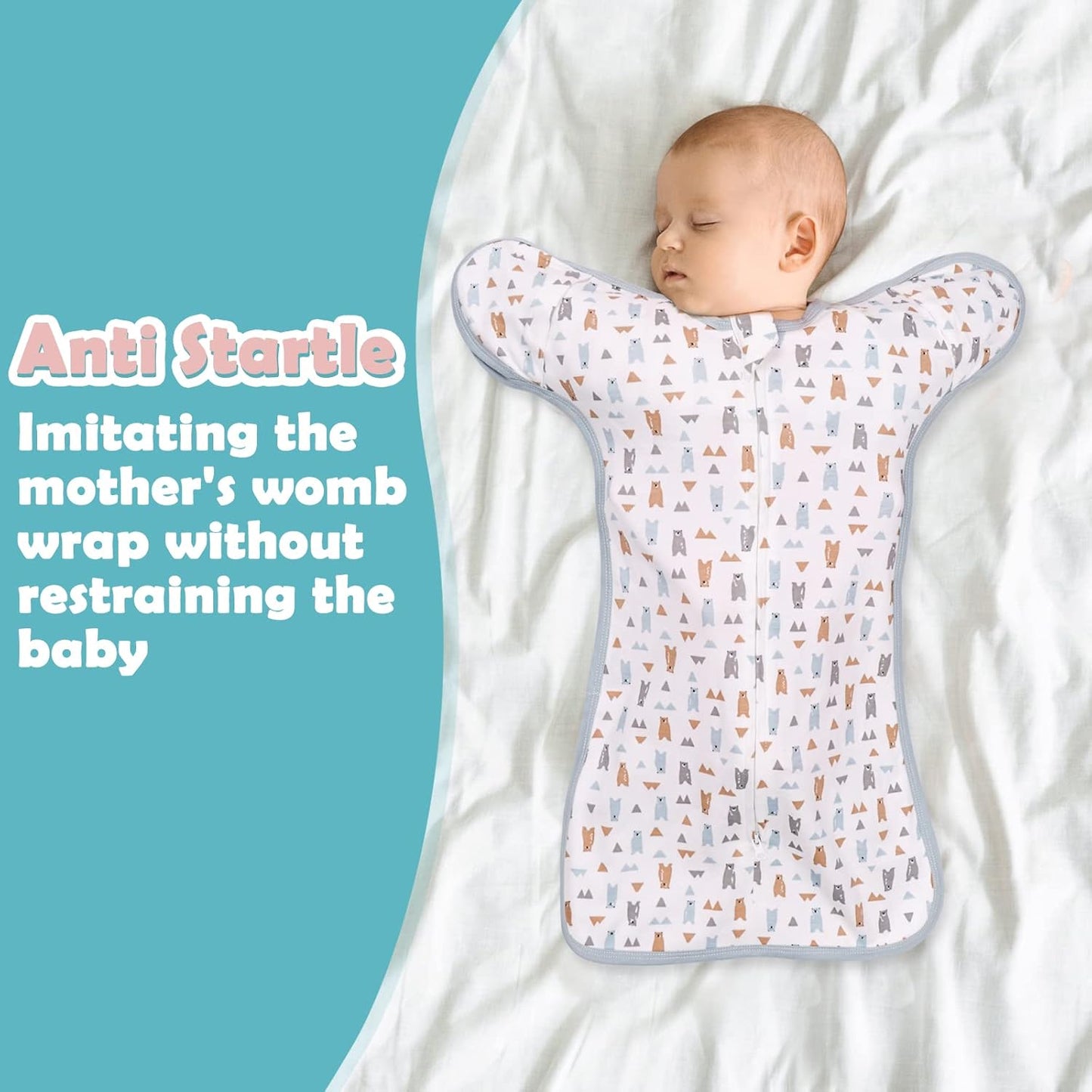 2 Pack Transition Swaddle with 2 Way Zipper, 2 in 1 Arms in/Out Transitional Arms Up Swaddle, 100% Cotton Newborn Swaddles Zipper Swaddles Baby Swaddling Sack Sleeping Sack 0-3 Months, Dinosaur & Bear