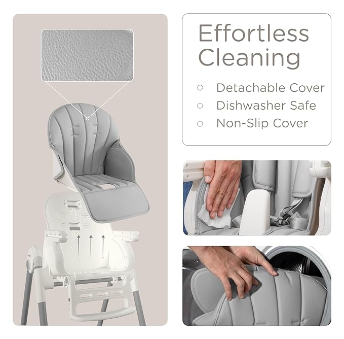 KÜB 3-in-1 Foldable Baby High Chair | Multifunctional Infant High Chairs for Babies and Toddlers | Removable Seat & Tray Easy Clean | 7 Height & 4 Recline Adjustable | 2 Locking Wheels (Grey)