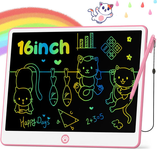 Hockvill LCD Writing Tablet for Kids 16 Inch, Toys for Girls Boys Drawing Pad for 3 4 5 6 7 Year Old Kids Toys, Easter Basket Stuffer for Kids, Toddler Doodle Board Travel Essentials - Pink