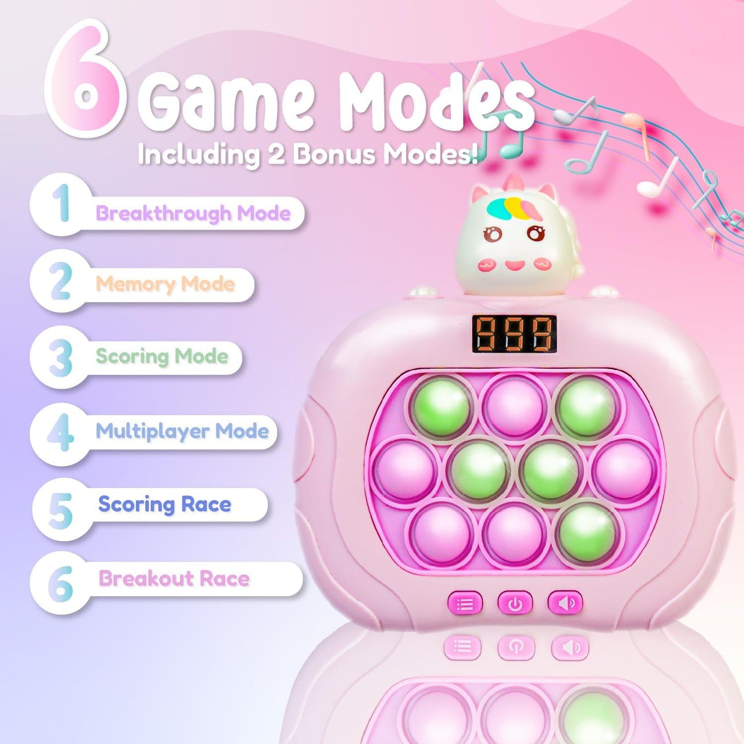 Marlo & Buzz Fast Push Game Toy with Popit Game Controller, Pop Fidget Animal with LED Screen - Sensory and Memory Console, Quick Bubble Light Toy, Pocket Games (Unicorn)