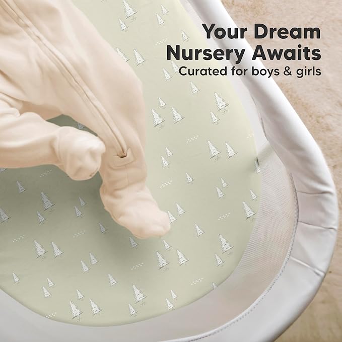 2-Pack Organic Bassinet Sheets for Girls, Boys - 100% Cotton Bassinet Mattress Sheets Compatible with Halo Bassinest Swivel Sleeper, Graco, Baby Delight, Chicco, Fitted Bassinet Sheets (Pine Grove)