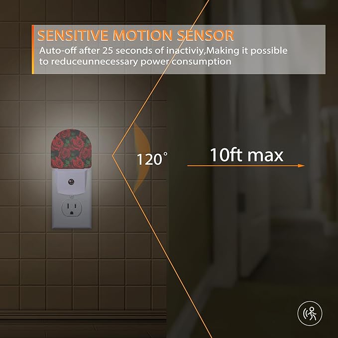 Rose Burgundy Night Light,Red Flower Night Lights Plug into Wall with Dusk to Dawn Sensor,Lamp for Bedroom Bathroom Hallway Nightlight for Women Girls