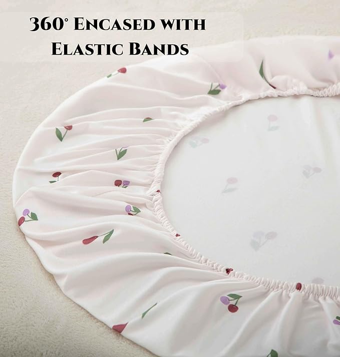 SDY Cherry Bassinet Sheets,2pk Czoy Bassinet Fitted Sheets for Baby Boys Girls,Soft Breathable Stretchy Baby Sheet Set 32 * 16 * 4 inches for Hourglass Oval and Rectangle Mattress (Cute Cherry)