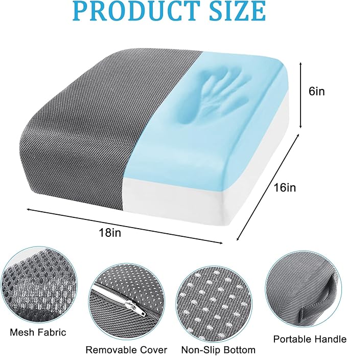 MINUPWELL 6" Extra Thick Office Chair Cushion, 2 Layers Adult Booster Seat Cushion, Thick Wheelchair Cushions, Thick Adult Booster seat Chair Cushion for Car Seat, Airplane - 18x16x6in - 100% Foam