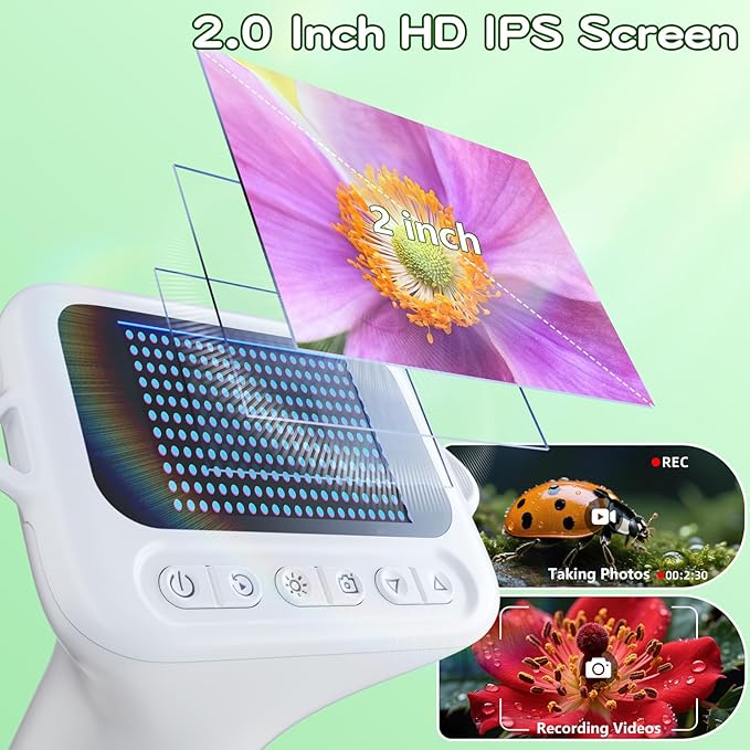 Microscope for Kids with 12 Slides, 100X-1000X 1080P Digital Handheld Kids Microscope, Mini Portable Pocket Miniscope Science Toys Gifts for 3+ 4 5 6 7 8 9 10 11 12 Year Old Boys Girls, White