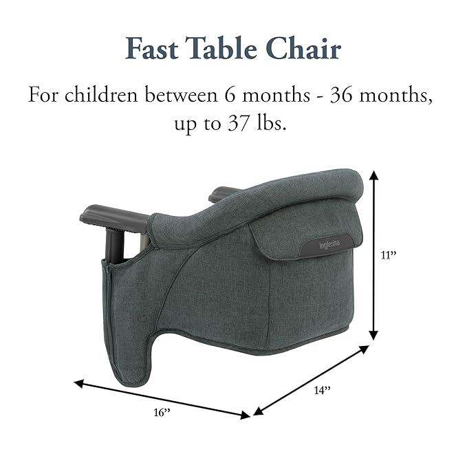 Inglesina Fast Table Chair, Charcoal Gray Melange - Portable Baby High Chair - for Babies & Toddlers up to 37 lbs - Fits Tables 0.8'' to 3.5'' Thick - Compact & Easy to Use - Travel Bag Included