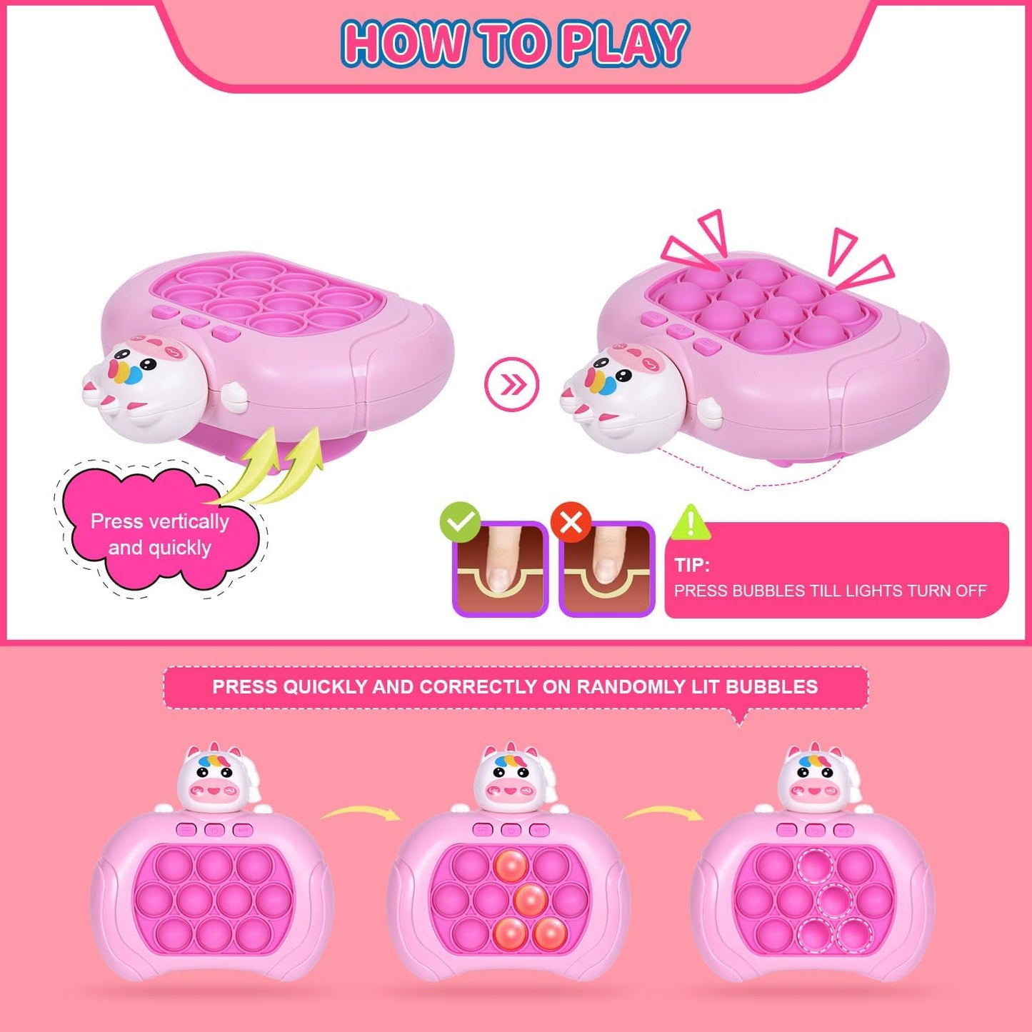 Handheld Game for Kids, Fast Push Game Fidget Toys Quick Press Bubble Game Console, Puzzle Game Machine, Light up Game Sensory Kids Toys for Ages 3-12, Birthday Gift for Boys & Girls & Teens