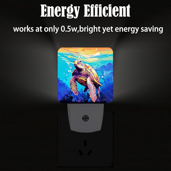 Watercolor Wild Turtle Night Light,Plug-in Nightlights Auto Sensor Night Lamp Dusk to Dawn Lamp Home Decor for Nursery Children Girls Boys