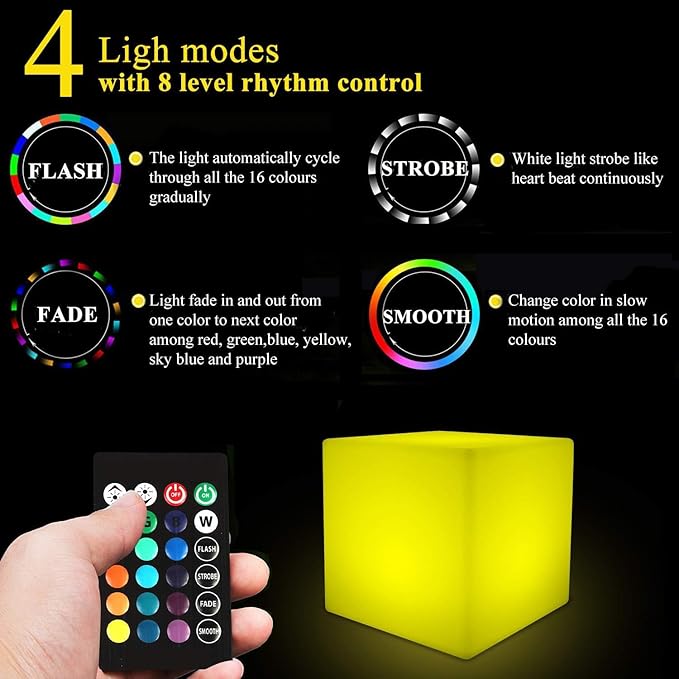 20-in LED Cube Chair, Cordless Rechargeable LED Cube Light Table, 16 Colors Glowing Light Up Cubes, Waterproof Glow Cubes Floor Lamp, Dimmable Cosmic Tesseract Mood Lamp for Bedroom Patio Garden Party