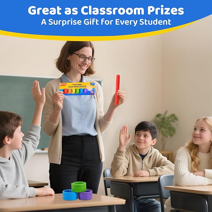 Textured Slap Bracelets - 6PC Silicone Sensory Fidget Toys for Kids, Teens & Adults - Calming Tools for Autism, ADHD, Anxiety & Stress Relief - Ideal for Classroom Rewards, Party & Special Needs Gifts