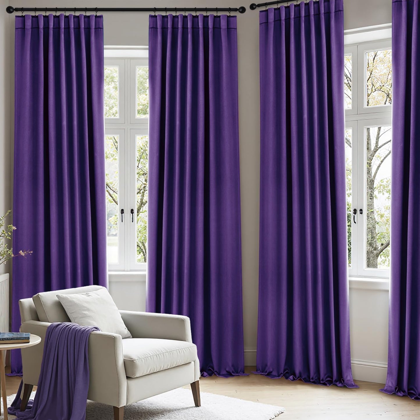 ANRODUO Back Tab Blackout Curtains for Bedroom Living Room, Rod Pocket Pinch Pleated Thermal Insulated Room Darkening Curtains 84 Inches Long 2 Panels, Purple, 42 x 84 Inch