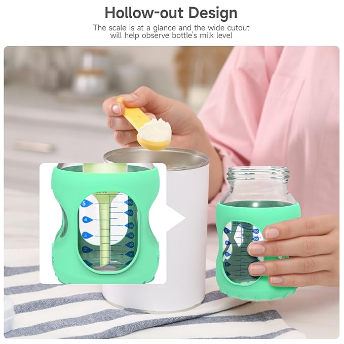 MORLIKE 4 Pack Silicone Sleeves Only Fit 5 oz/150 mL Dr. Brown's Wide Neck Glass Baby Bottle, 100% Silicone Covers Protect Baby Glass Bottle, Easy to Grip Bottle Holders for ‎WB53700-WEB ‎WB51700-P4