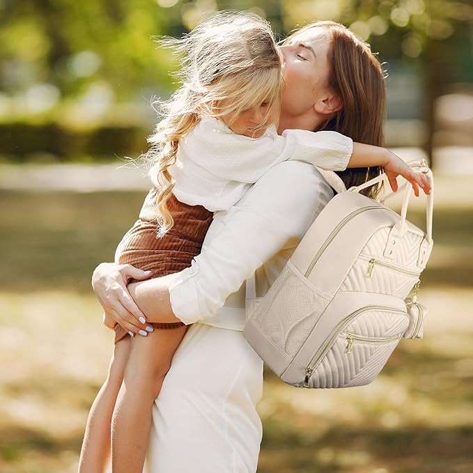 Diaper Bag Backpack,Baby Essentials Diapers Bag with Pacifier Case,Multipurpose Stylish Large Capacity Travel Backpack for Baby Girl/Boy(M-Beige)