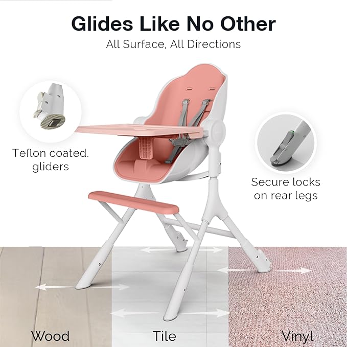 ORIBEL Cocoon Z High Chair & Baby Lounger | Perfect High Chair for Toddlers/Newborns | Glides Easily on All Surfaces | Secure Locks | Convertible Chair for Napping & Feeding (Cotton Candy Pink)