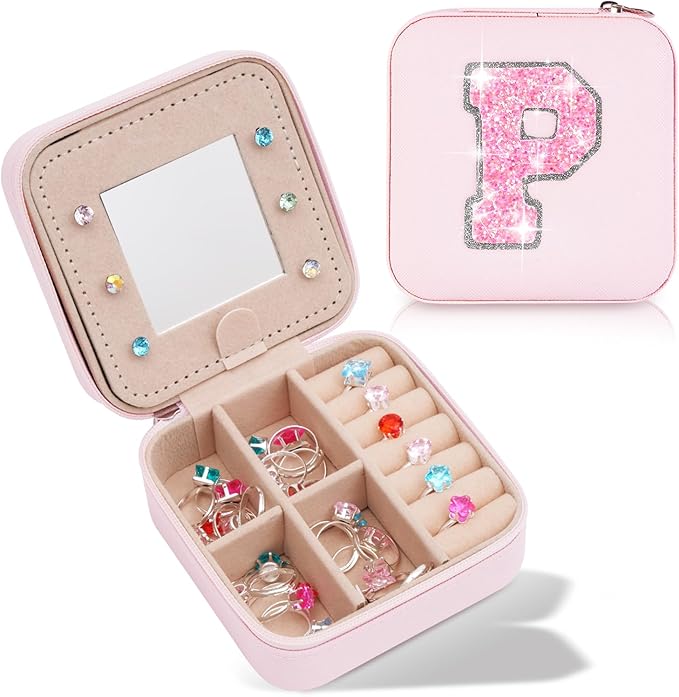 Travel Jewelry Case - Personalized Jewelry Box for Women,Small Jewelry Organizer Cute Jewelry Organizers and Storage Aesthetic,Travel Essentials Birthday Gifts for Girls Women | Pink,P