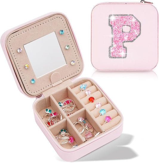 Travel Jewelry Case - Personalized Jewelry Box for Women,Small Jewelry Organizer Cute Jewelry Organizers and Storage Aesthetic,Travel Essentials Birthday Gifts for Girls Women | Pink,P